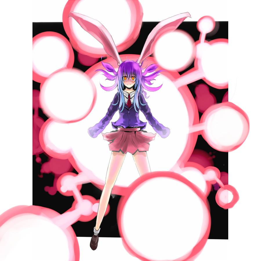 bunny_ears, danmaku, flying, long_hair, orange_eyes, purple_hair, rabbit_ears, reisen_udongein_inaba