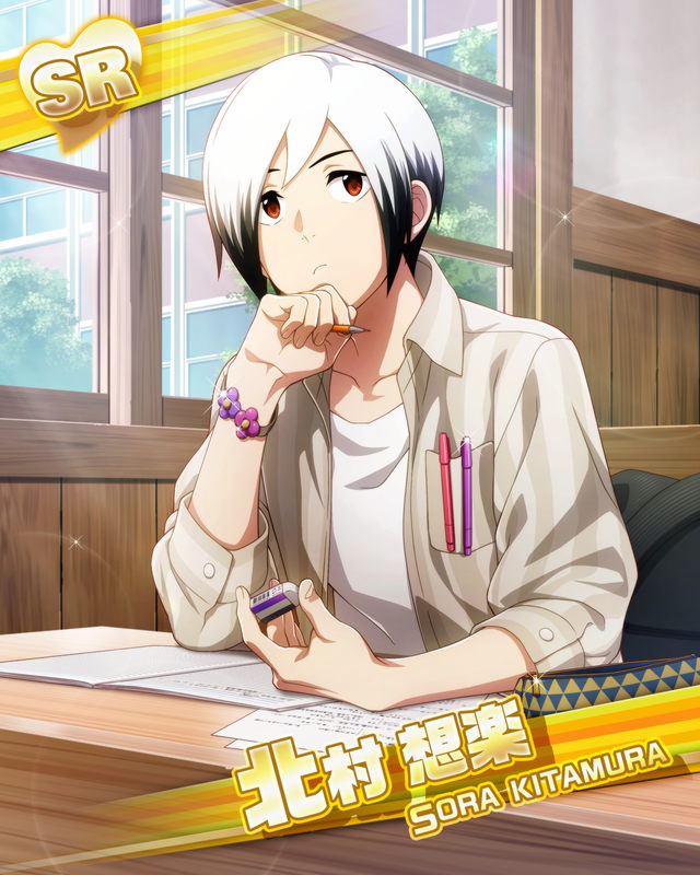 character_name, idolmaster, idolmaster_side-m, kitamura_sora, polo, red_eyes, short_hair, white_hair