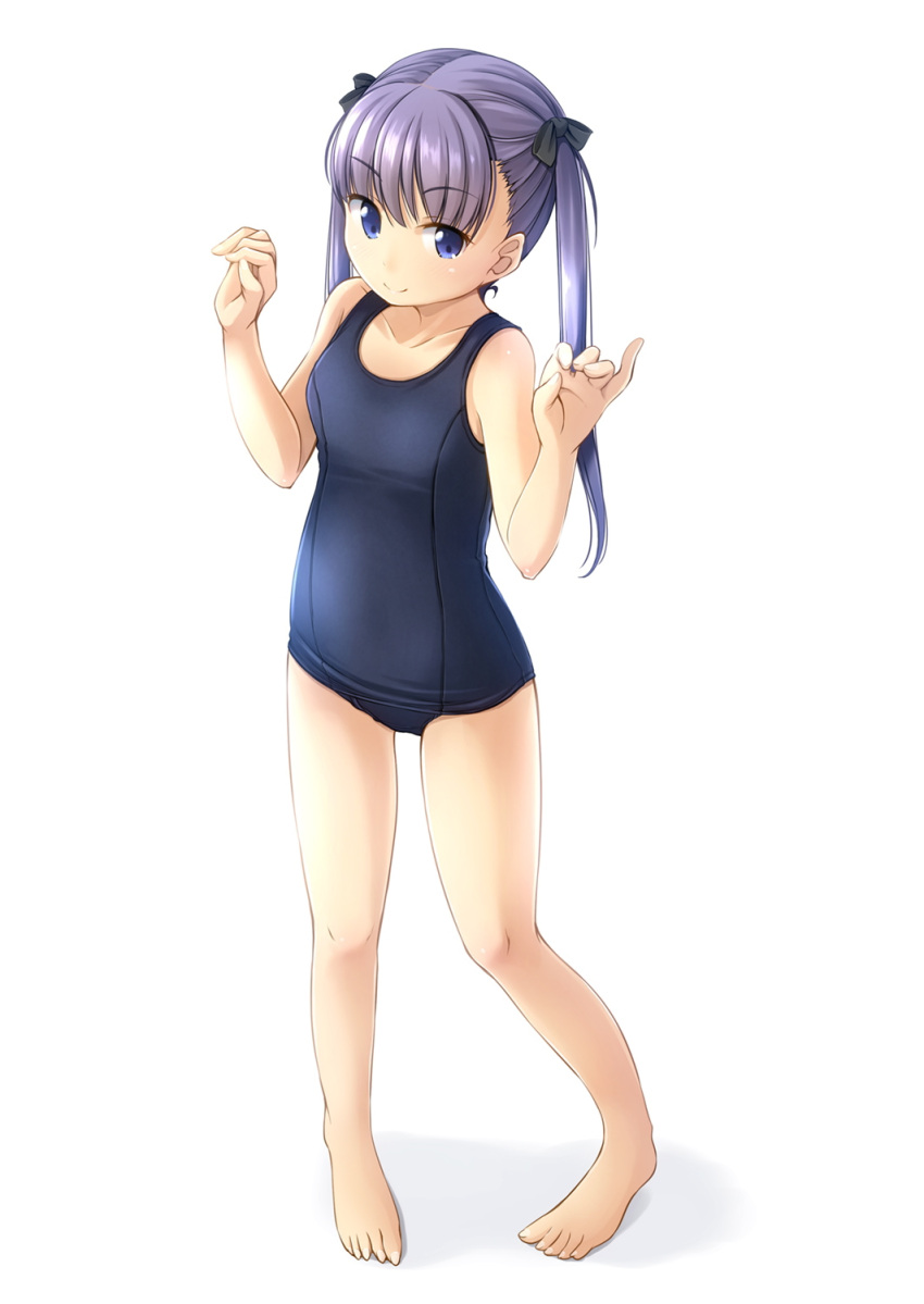 1girl, blue_swimsuit, flat_chest, full_body, highres, long_hair, old_school_swimsuit, original