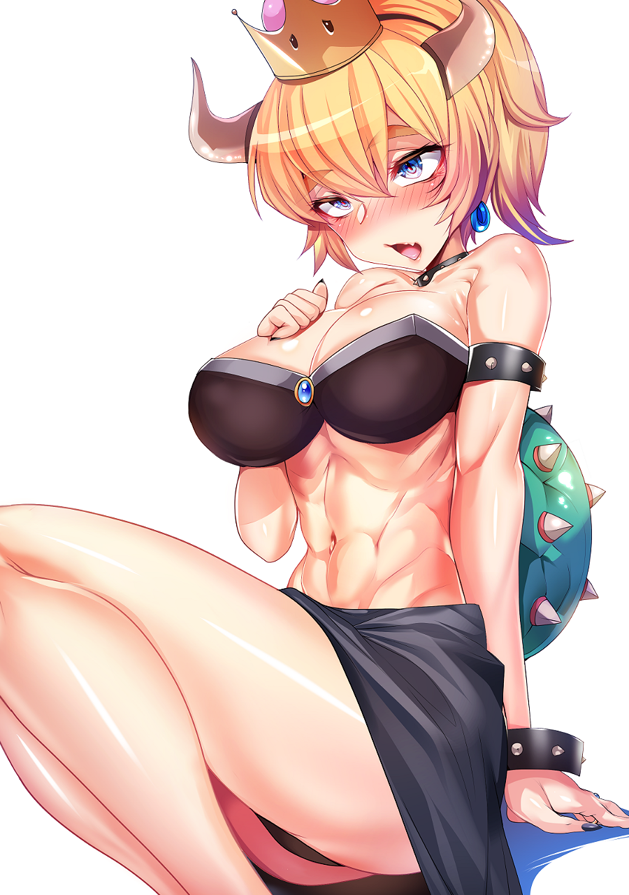 1girl, abs, adapted_costume, armlet, ass, bare_shoulders, black_dress, black_nails