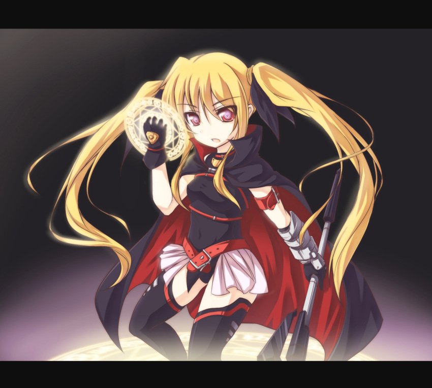 bardiche, blonde_hair, fate_testarossa, highres, letterboxed, long_hair, magic_circle, mahou_shoujo_lyrical_nanoha