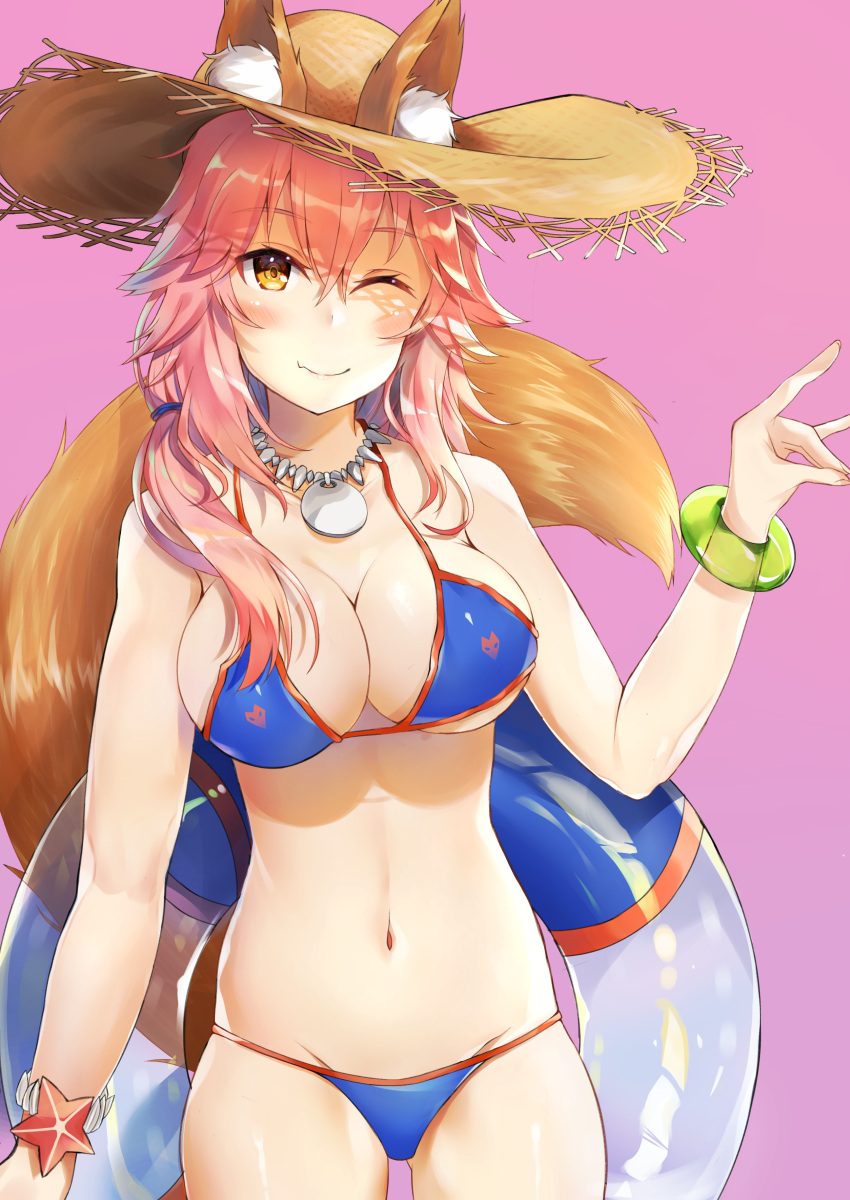 1girl, absurdres, animal_ear_fluff, animal_ears, atora, bikini, blue_bikini, breasts