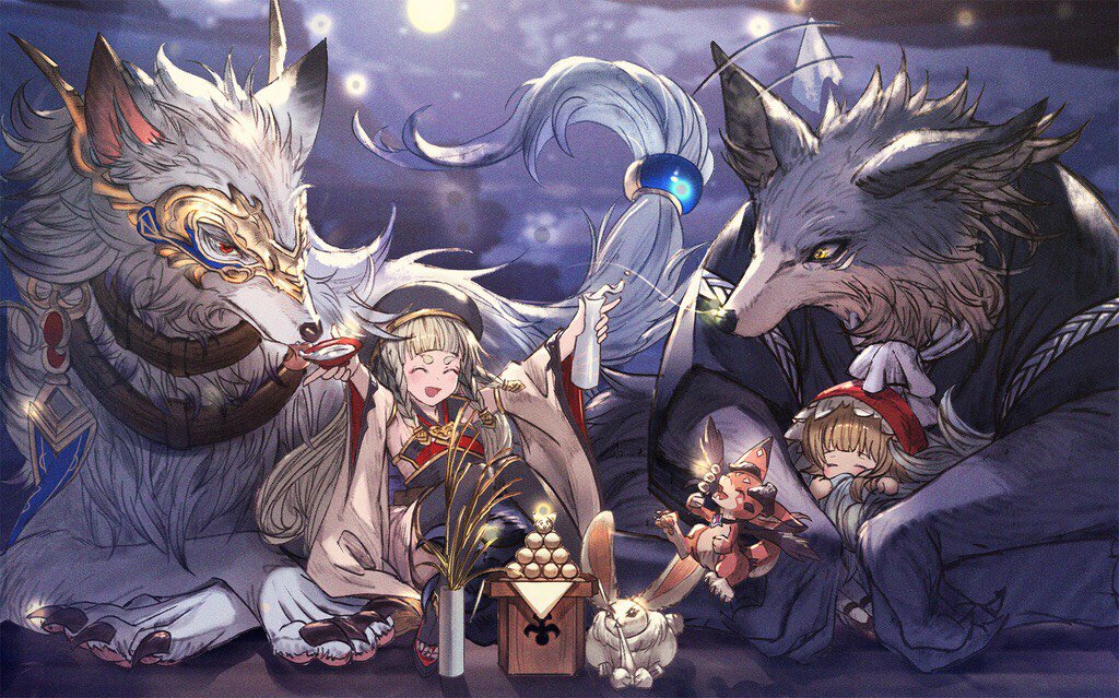 alcohol, animal_ears, bottle, braid, claws, closed_eyes, cup, dango