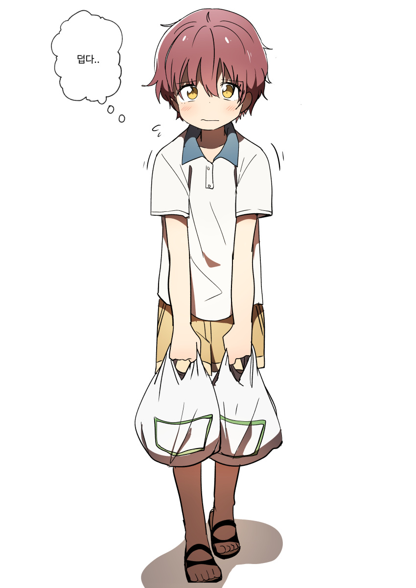 1boy, absurdres, bag, blush, bural_chingu, grocery_bag, han_yul, highres
