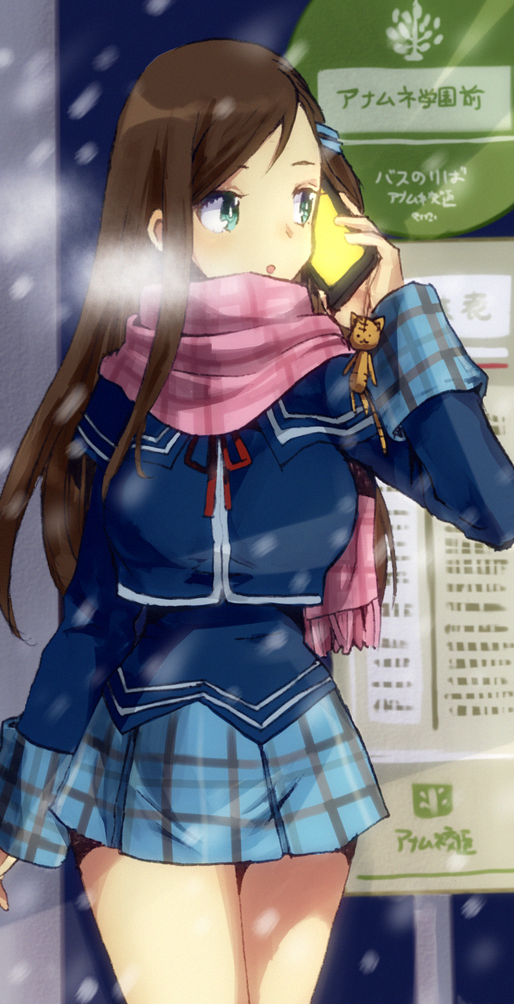 1girl, alternate_costume, breasts, brown_hair, commentary_request, hair_ornament, hairclip, long_hair