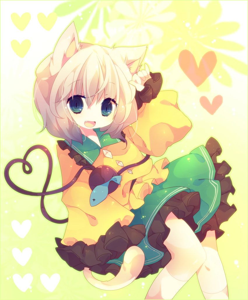 ana_(rznuscrf), animal_ears, blue_eyes, cat_ears, cat_tail, fang, fish, heart