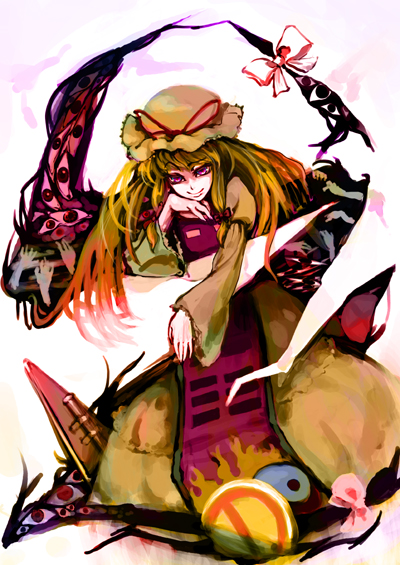 gap, long_hair, ribbon, ribbons, saikoro, touhou, yakumo_yukari