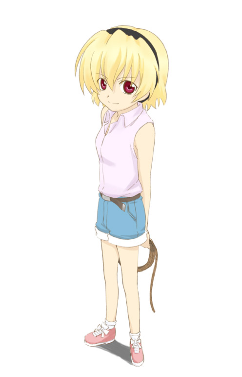 arms_behind, bad_id, belt, blonde_hair, hairband, headband, higurashi_no_naku_koro_ni, houjou_satoko
