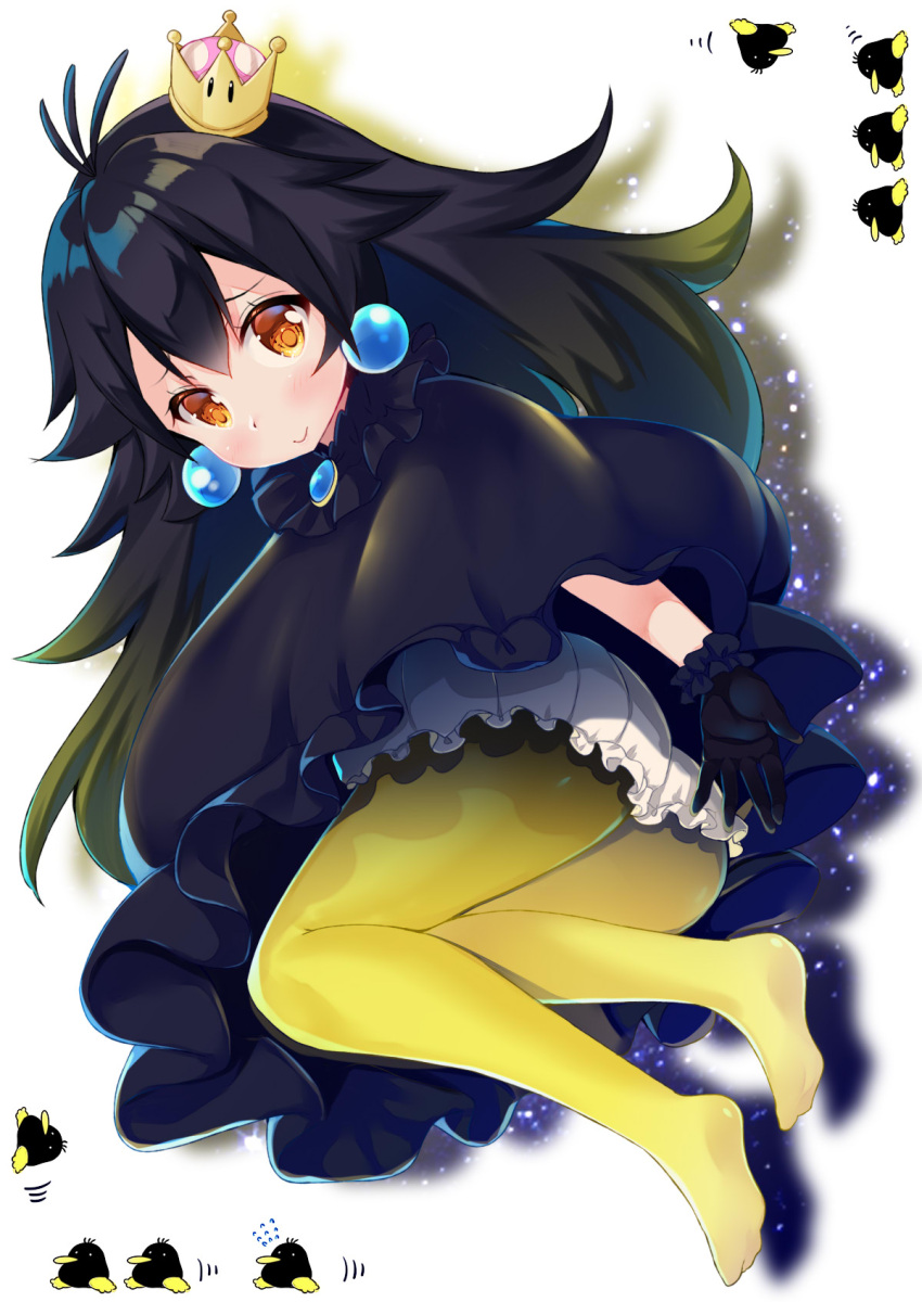 1girl, bangs, black_dress, black_gloves, black_hair, blush, brown_eyes, closed_mouth