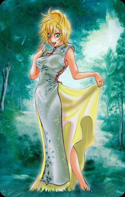 china_dress, chinadress, chinese_clothes, chito, chitose_(love☆strip), eyeshadow, forest, green_eyes