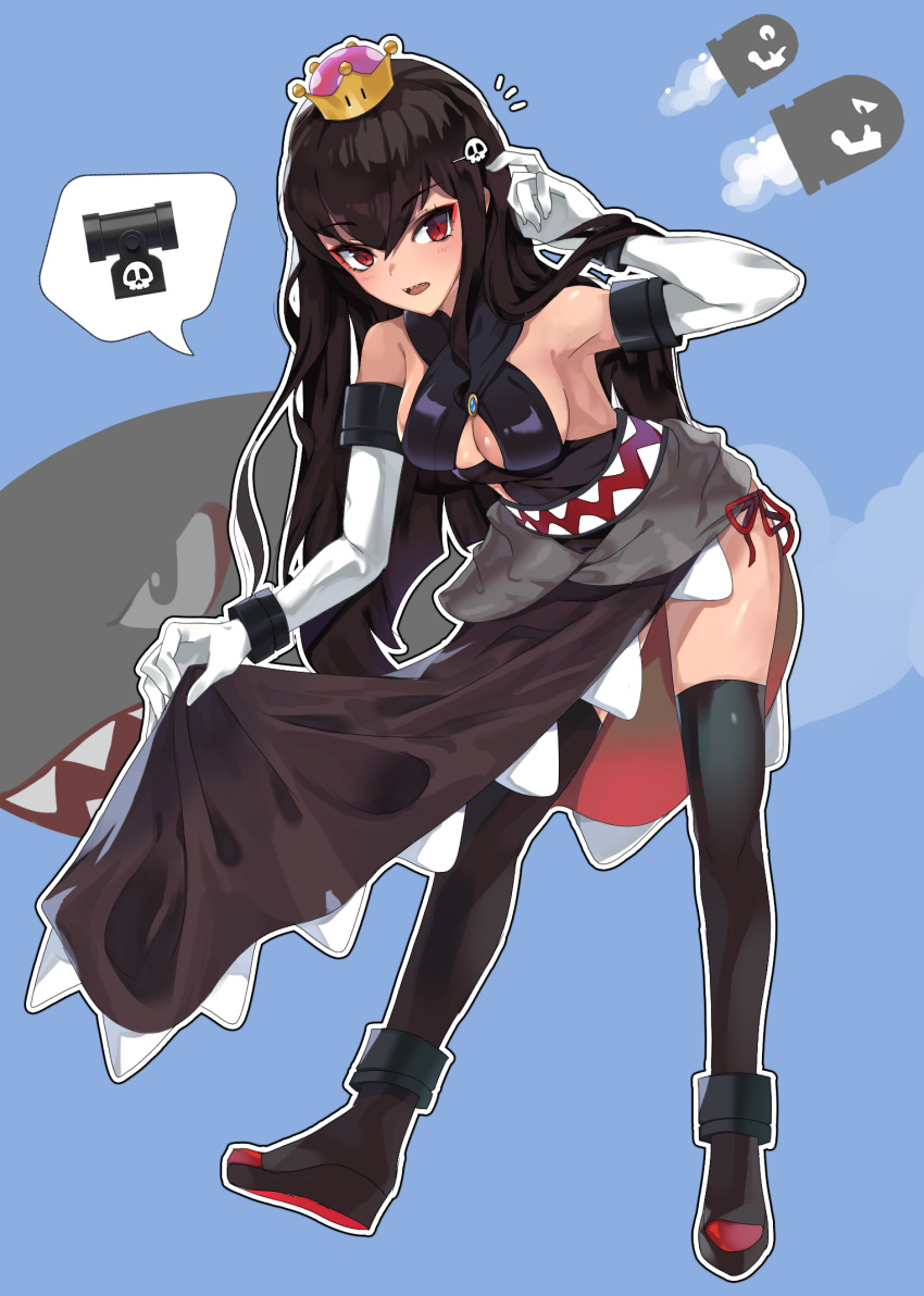 1girl, armpits, bare_shoulders, black_footwear, black_hair, boots, bracelet, breasts