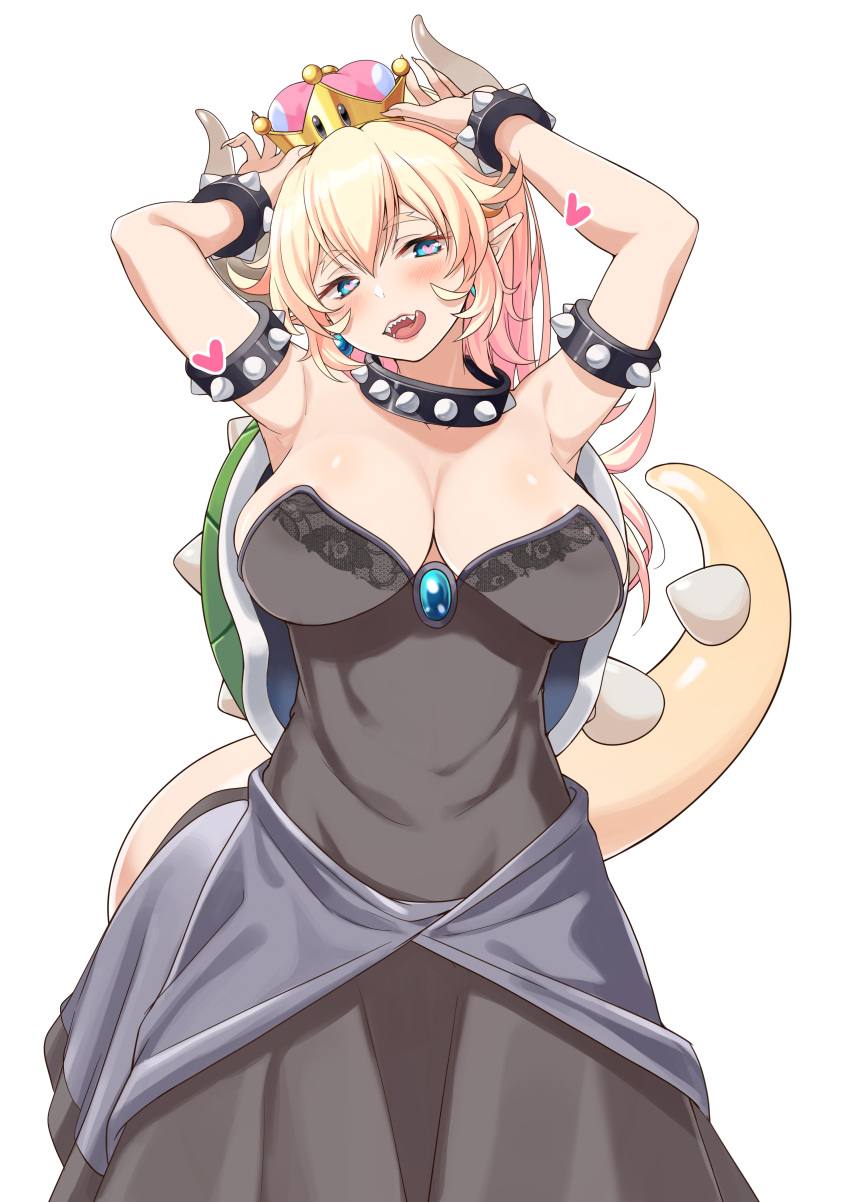 1girl, :p, absurdres, armlet, armpits, arms_up, bangs, black_dress