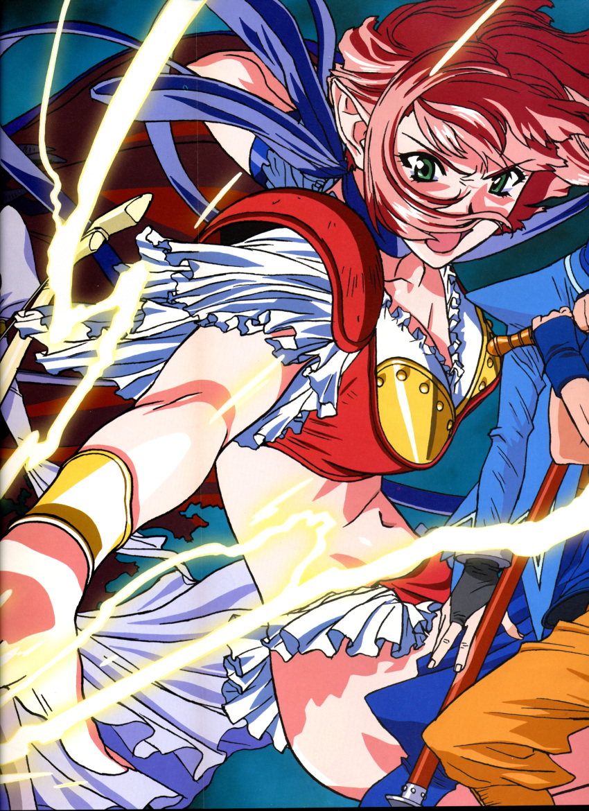 armor, breasts, cala, cleavage, elf, green_eyes, highres, huge_breasts