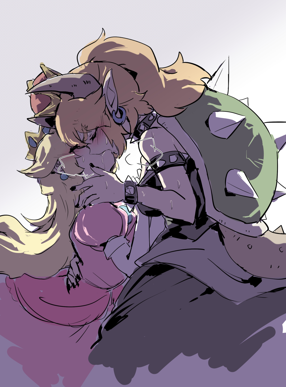 2girls, arm_around_waist, armlet, bare_shoulders, black_dress, black_nails, blonde_hair, blush