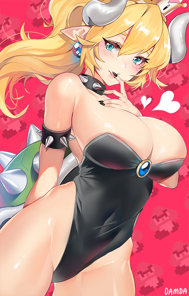 1girl, armlet, bangs, bare_shoulders, black_leotard, black_nails, blonde_hair, blue_eyes