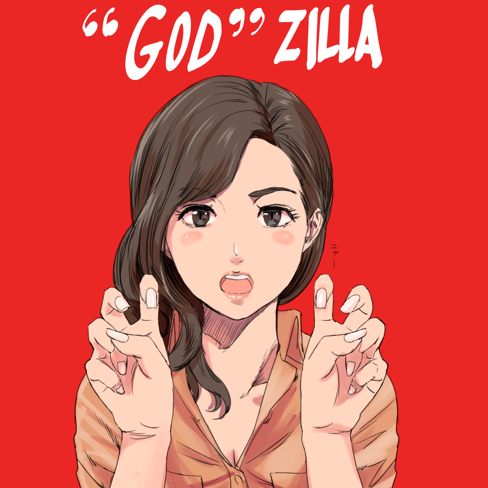 1girl, air_quotes, blush, breasts, brown_eyes, brown_hair, cleavage, collared_shirt