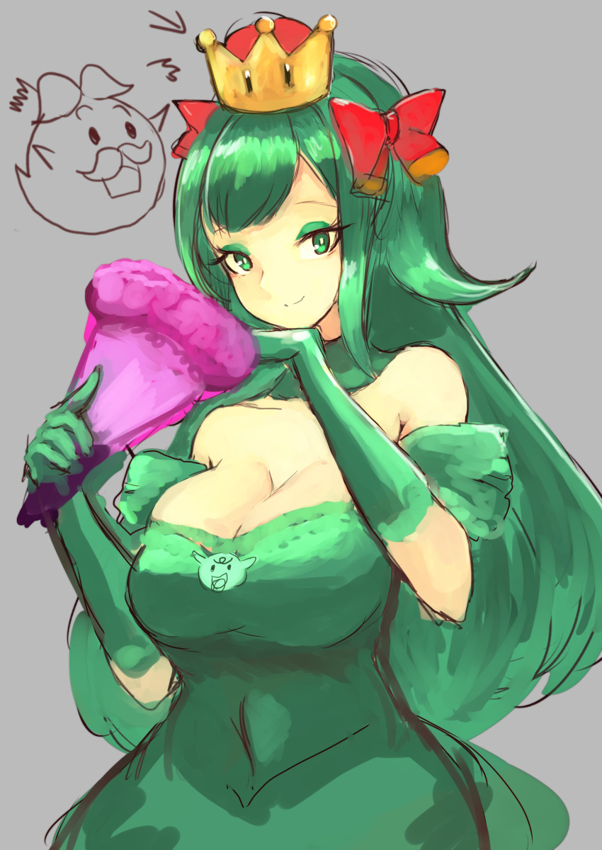 1girl, absurdres, artist_request, boo, bow, bow_(mario), breasts, cleavage