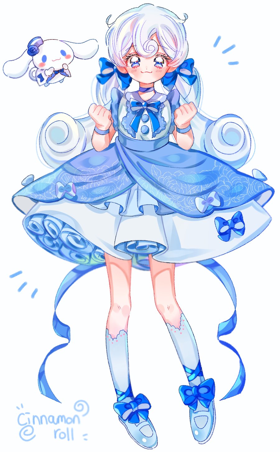 1girl, :3, bangs, blue_bow, blue_eyes, blue_flower, blush, bow