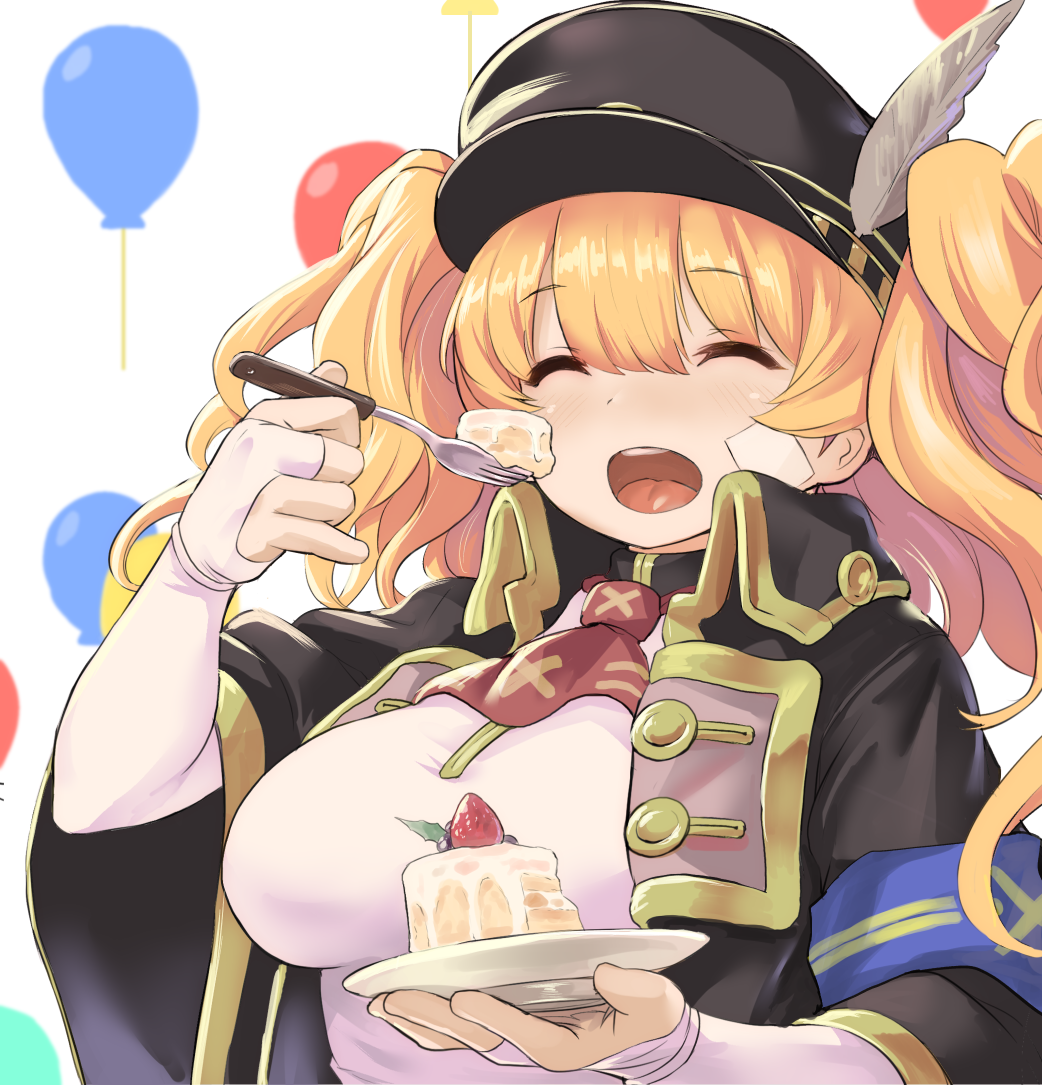 1girl, ^_^, ^o^, armband, balloon, bandaid, bandaid_on_face, bangs