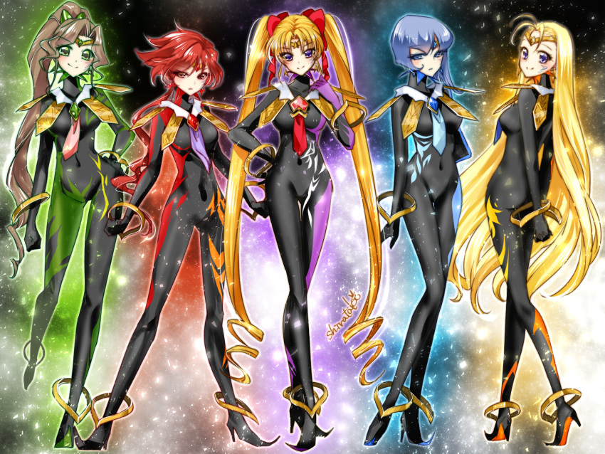 5girls, ahoge, bangs, bishoujo_senshi_sailor_moon, bishoujo_senshi_sailor_moon_another_story, black_bodysuit, blonde_hair, blue_eyes