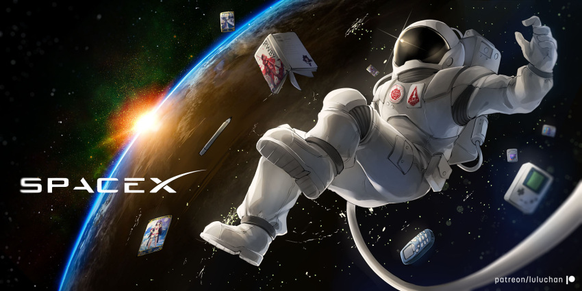 astronaut, book, cellphone, character_request, fate/grand_order, fate_(series), game_boy, handheld_game_console