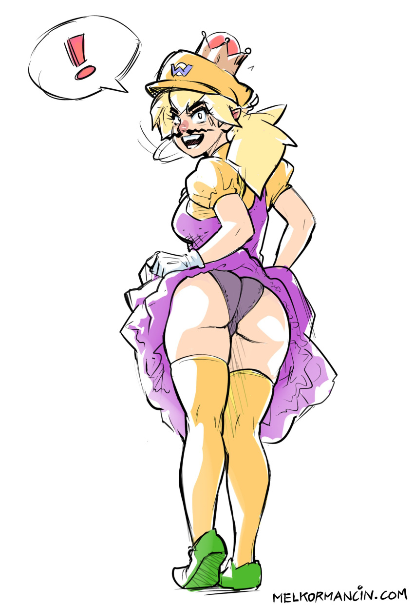 1girl, absurdres, blonde_hair, crown, dress, facial_hair, genderswap, genderswap_(mtf)