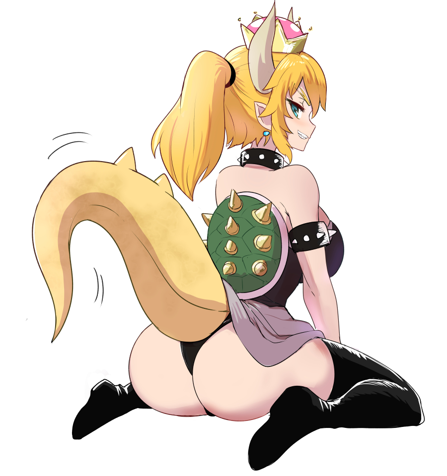 1girl, armlet, ass, bare_shoukders, bare_shoulders, black_footwear, black_leotard, blonde_hair