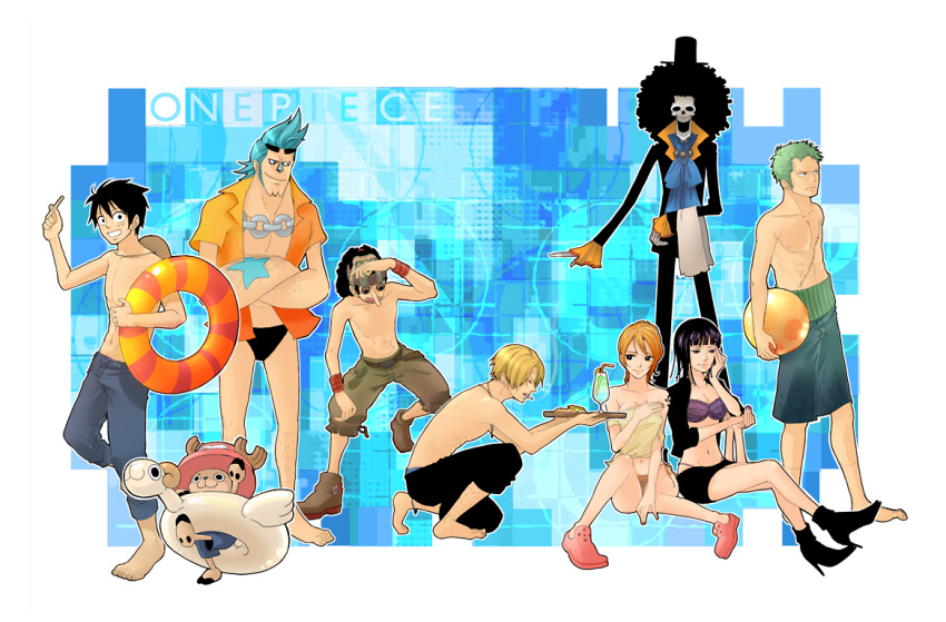 beachball, brook, franky, innertube, kuji, monkey_d_luffy, nami, nico_robin, one_piece, sanji, tony_tony_chopper, usopp