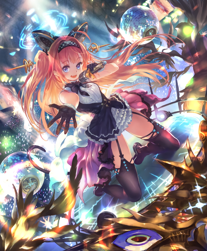 1girl, ahoge, animal_ears, artist_request, audience, blue_eyes, cat_ears, cat_tail