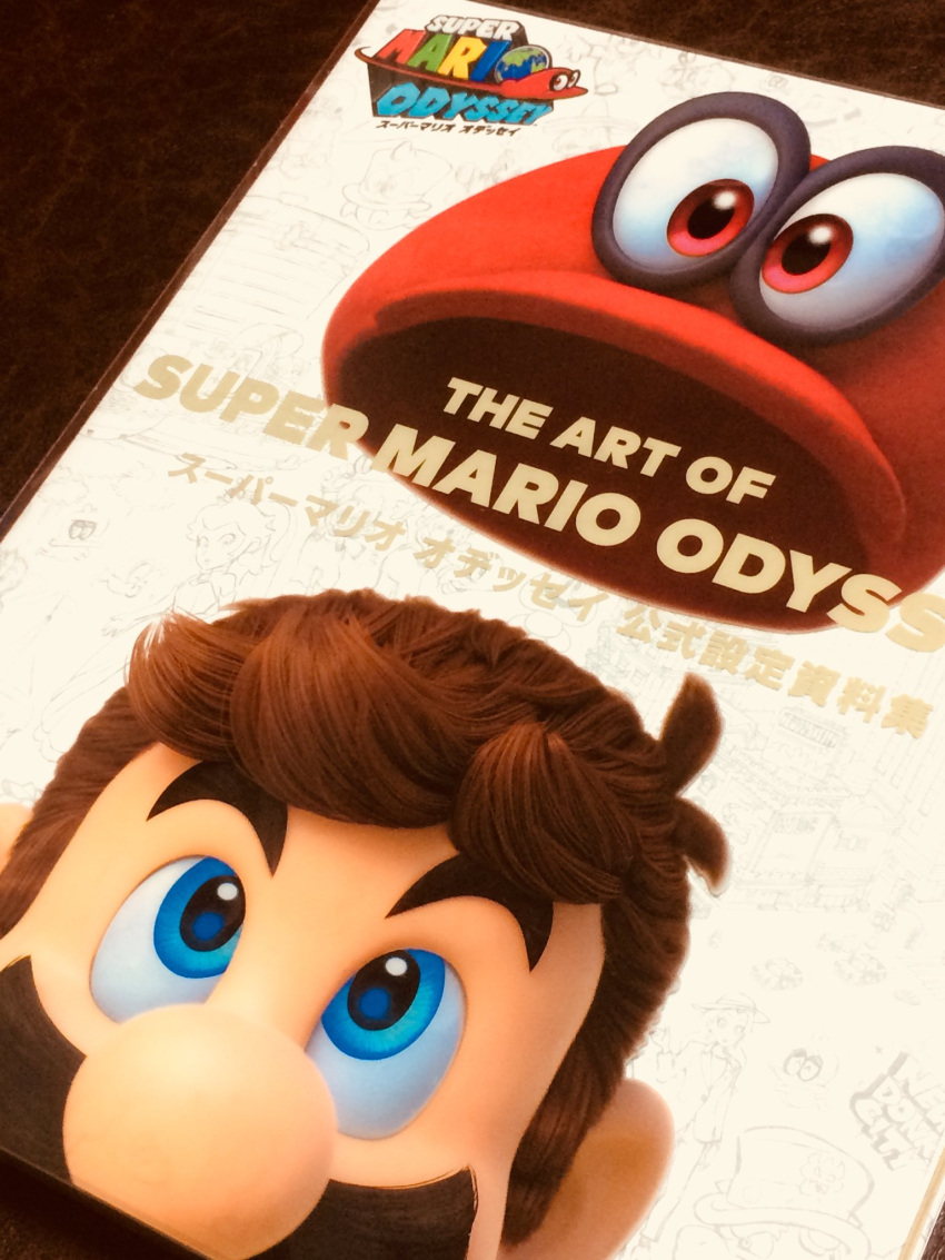 artbook, blue_eyes, brown_hair, cappy_(mario), facial_hair, highres, mario, super_mario_bros.