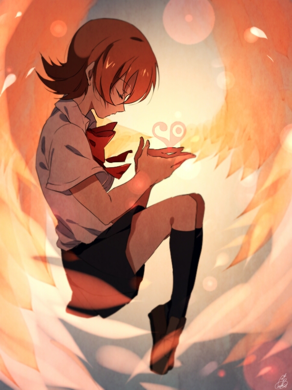 1girl, black_legwear, black_skirt, bow, bowtie, brown_footwear, brown_hair, closed_eyes