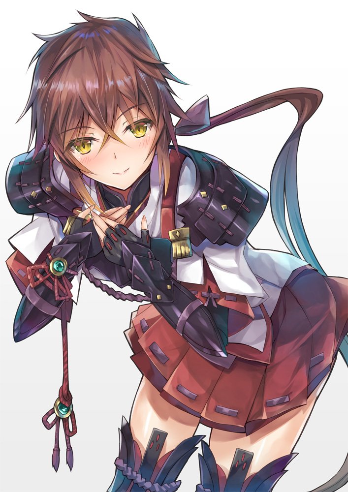 1girl, blush, bow, brown_eyes, brown_hair, fingerless_gloves, gloves, hair_bow