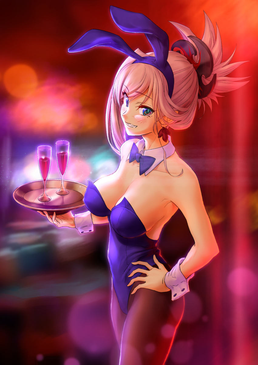 1girl, absurdres, animal_ears, blue_eyes, blue_leotard, blue_neckwear, bow, bowtie
