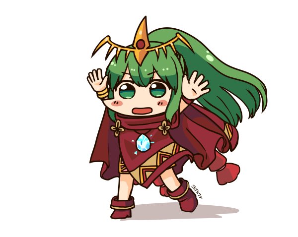 1girl, arms_up, artist_name, bracelet, chibi, chiki, cloak, fire_emblem