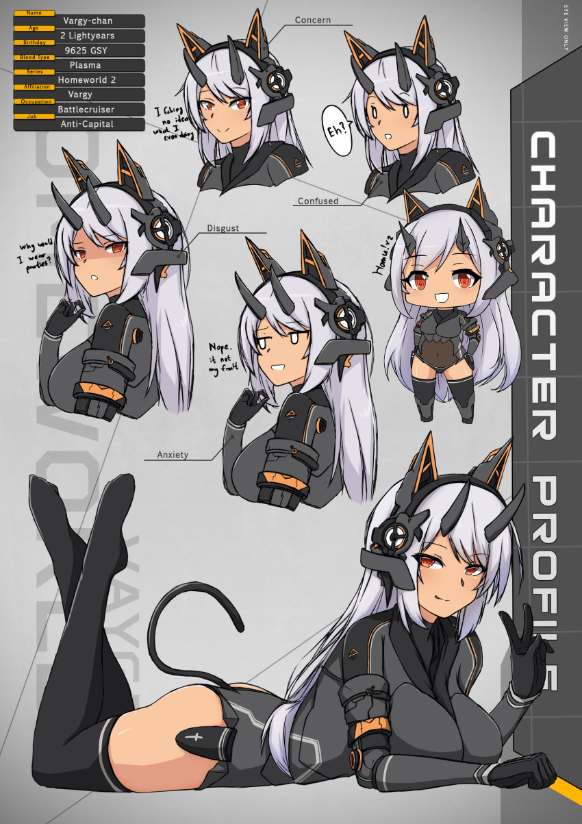 1girl, animal_ears, bangs, black_legwear, cat_ears, cat_tail, character_sheet, commentary