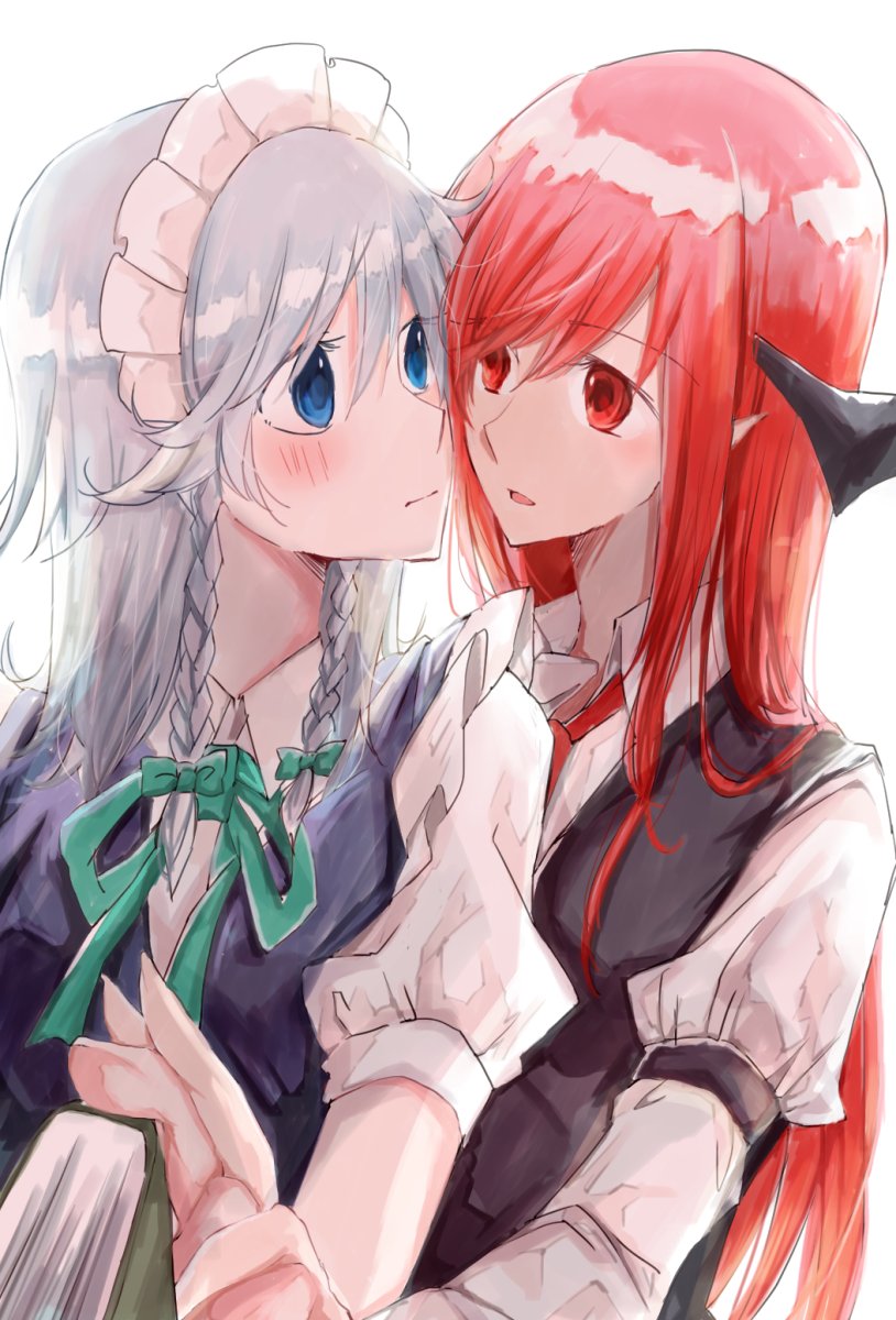 2girls, backlighting, bangs, bat_wings, blue_eyes, blush, book, bow