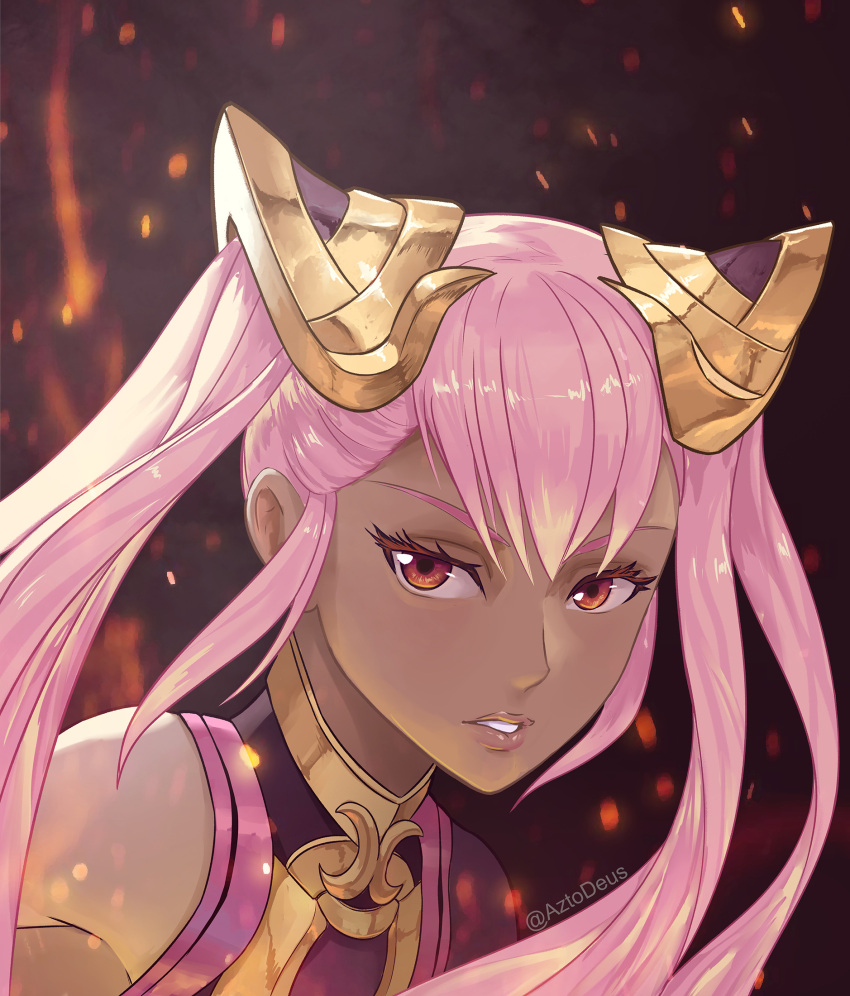 1girl, aztodeus, dark_skin, fire_emblem, fire_emblem_heroes, hair_ornament, highres, laevateinn_(fire_emblem_heroes)