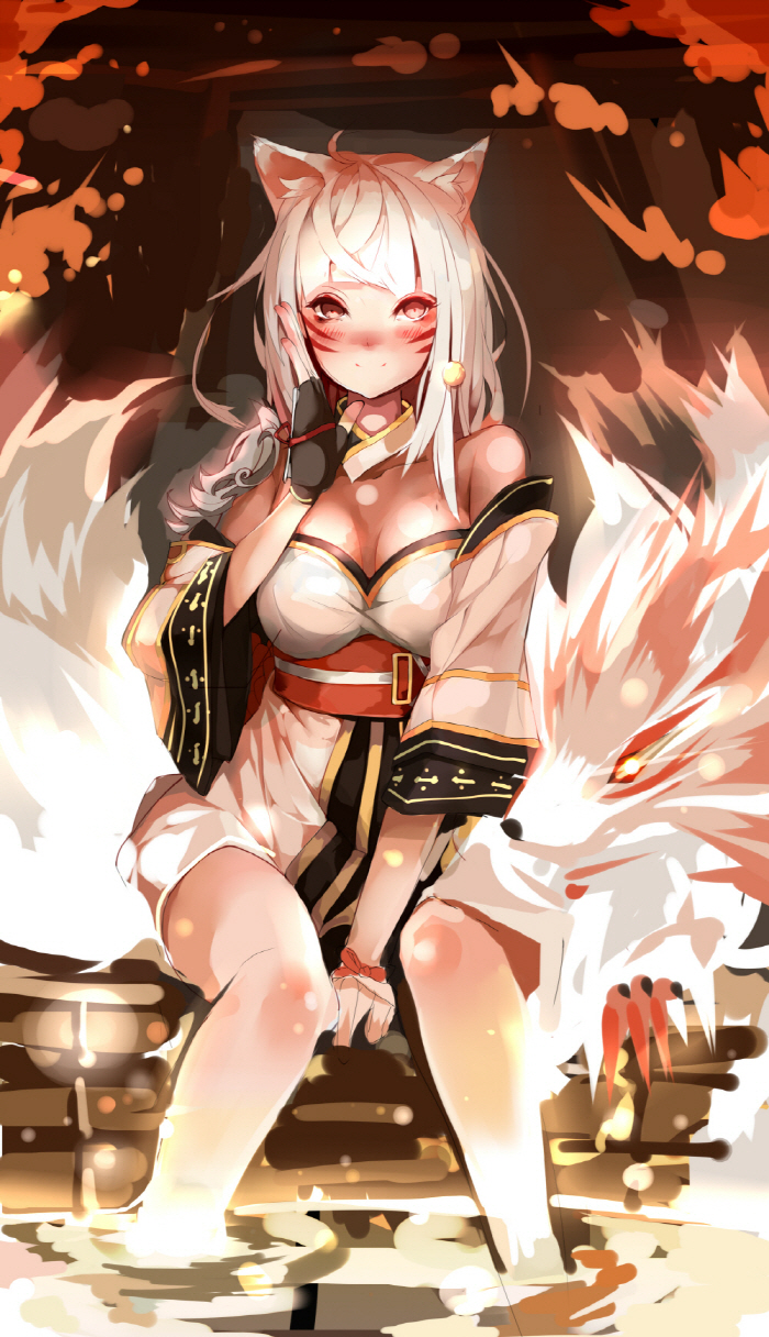 animal_ears, ara_han, bare_shoulders, blush, collarbone, elsword, eun_(elsword), facial_mark