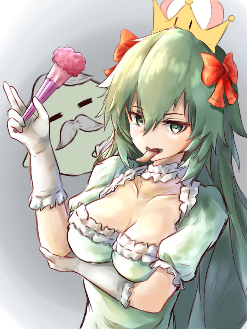 1boy, 1girl, arm_under_breasts, aru_tarou, bow, collar, collarbone, commentary_request