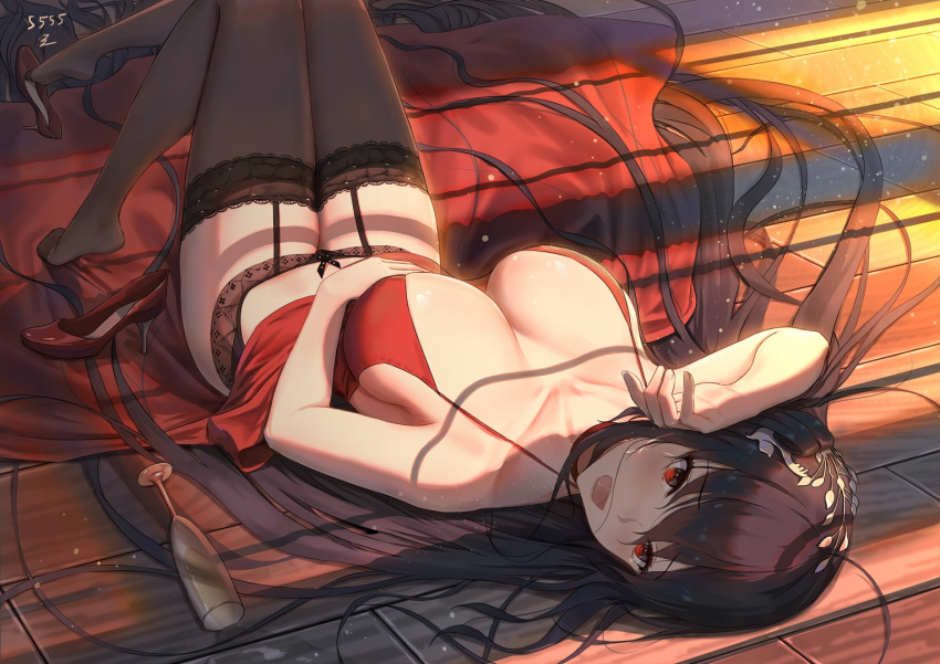 1girl, 5555_96, ahoge, alcohol, alternate_costume, azur_lane, bangs, bare_shoulders