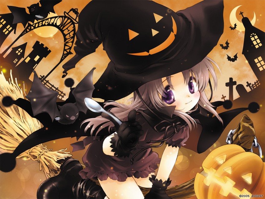 augustic_pieces, bat, halloween, hanihani, moon, nonohara_yui, pumpkin, witch