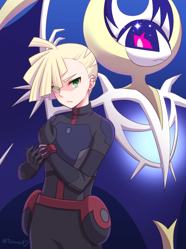 1boy, blonde_hair, bodysuit, closed_mouth, creatures_(company), game_freak, gen_7_pokemon, gladio_(pokemon)