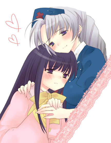 black_hair, blush, hat, houraisan_kaguya, long_hair, maitou, multiple_girls, silver_hair