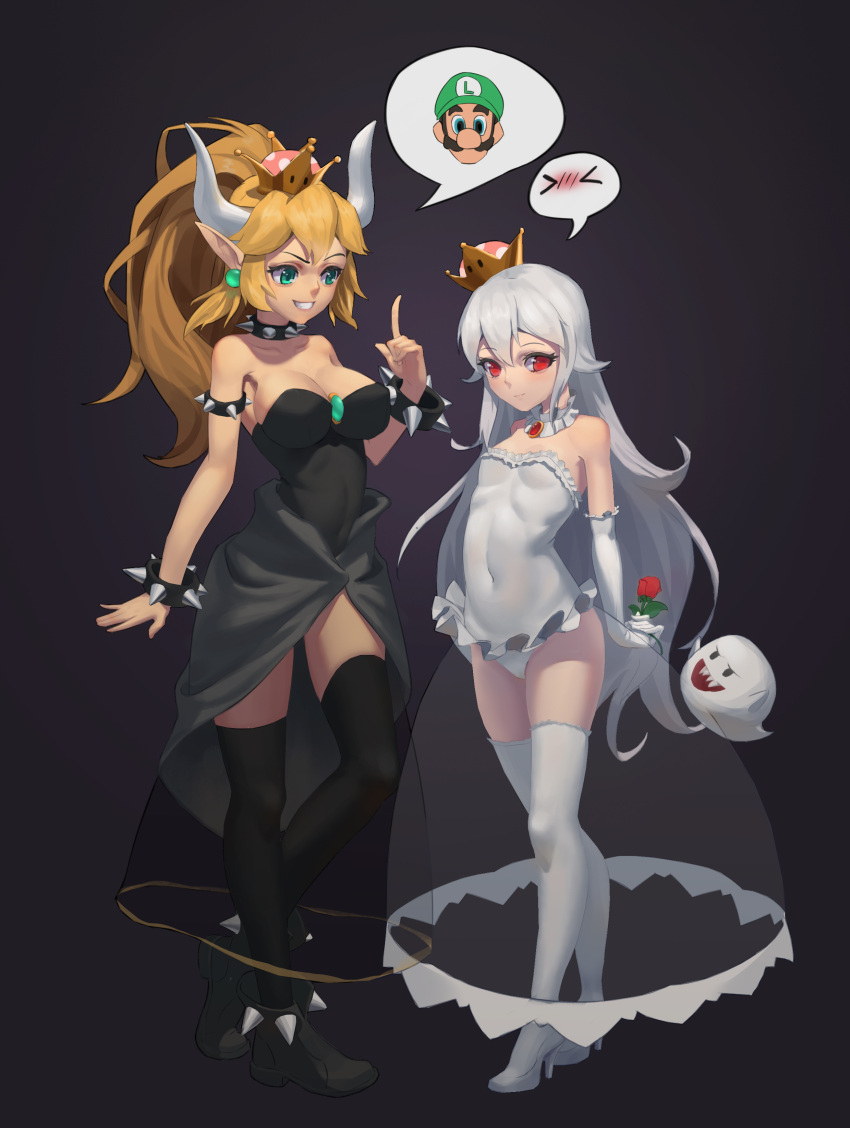 2girls, absurdres, adapted_costume, akarra, albino, alternate_costume, alternate_eye_color, arm_at_side