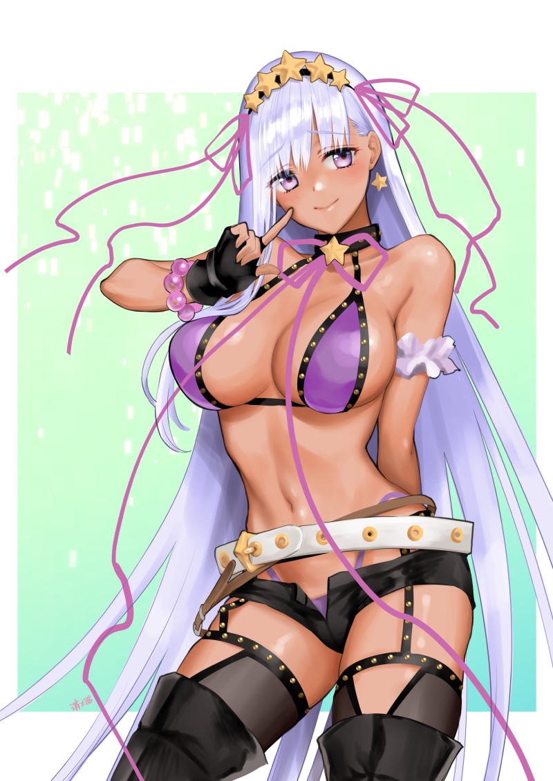 1girl, armband, bb_(fate)_(all), bb_(fate/extra_ccc), belt, bikini, bow, bracelet