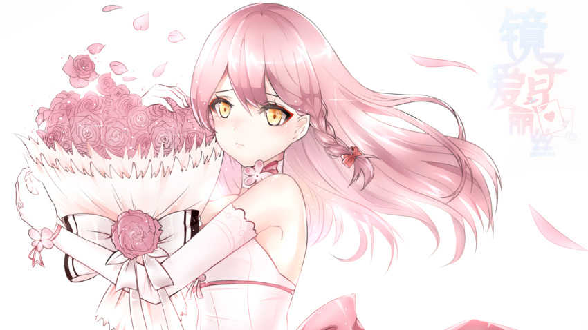 1girl, 2200659903_rika, ara_han, armpits, bare_shoulders, blush, bouquet, braid