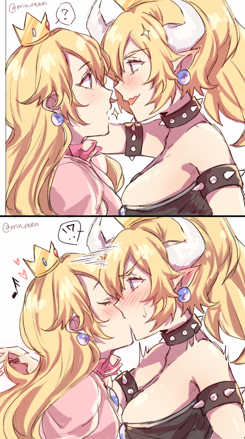 1girl, 2koma, armlet, bare_shoulders, black_collar, black_dress, black_nails, blonde_hair