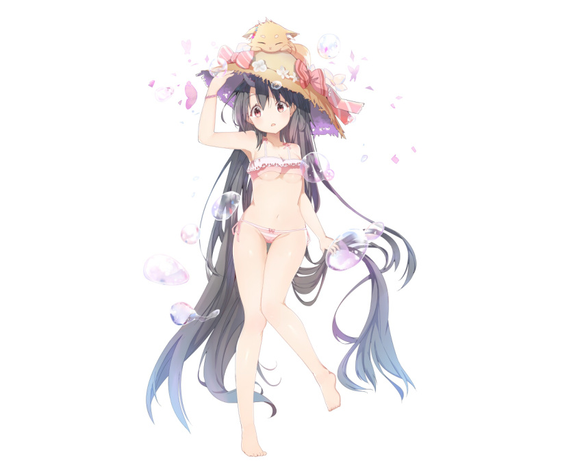 1girl, arm_up, bangs, bare_arms, bare_legs, bare_shoulders, barefoot, bikini