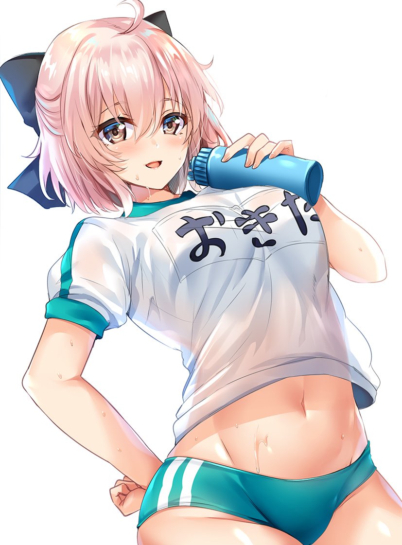 1girl, abs, ahoge, blush, bow, buruma, dutch_angle, fate/grand_order