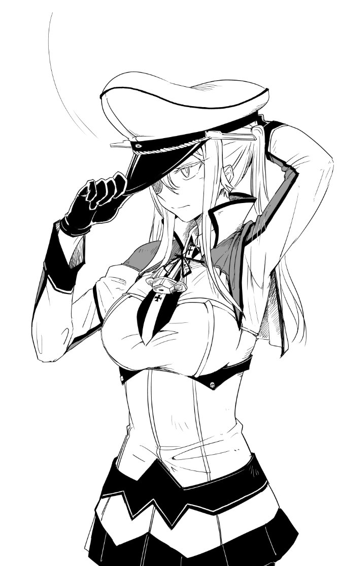 1girl, breasts, capelet, cowboy_shot, graf_zeppelin_(kantai_collection), hair_between_eyes, hat, jacket